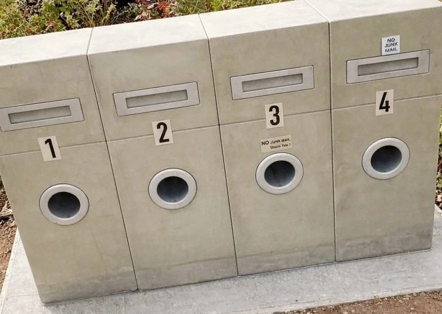 Bespoke concrete letterbox  — four units handcrafted and installed as a permanently installed, Mount Waverley